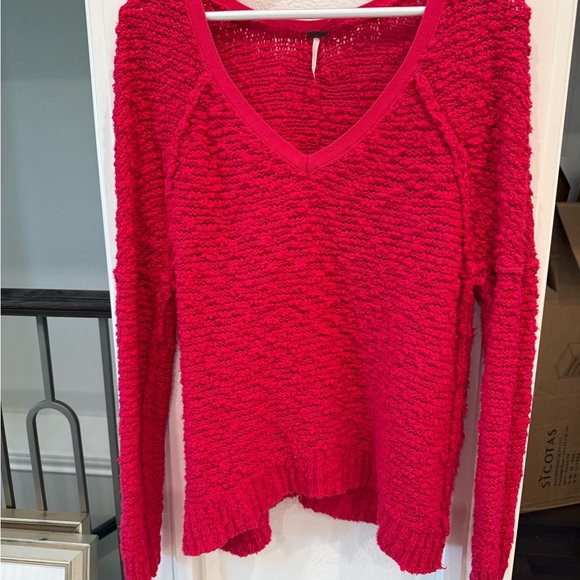 Free People Pink Textured V-Neck Sweater Women’s Small - Picture 2 of 4